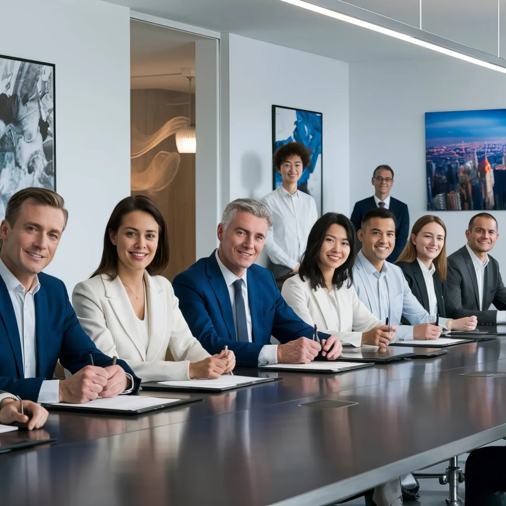 Équipe commerciale réunie autour d'une table pour préparer une campagne